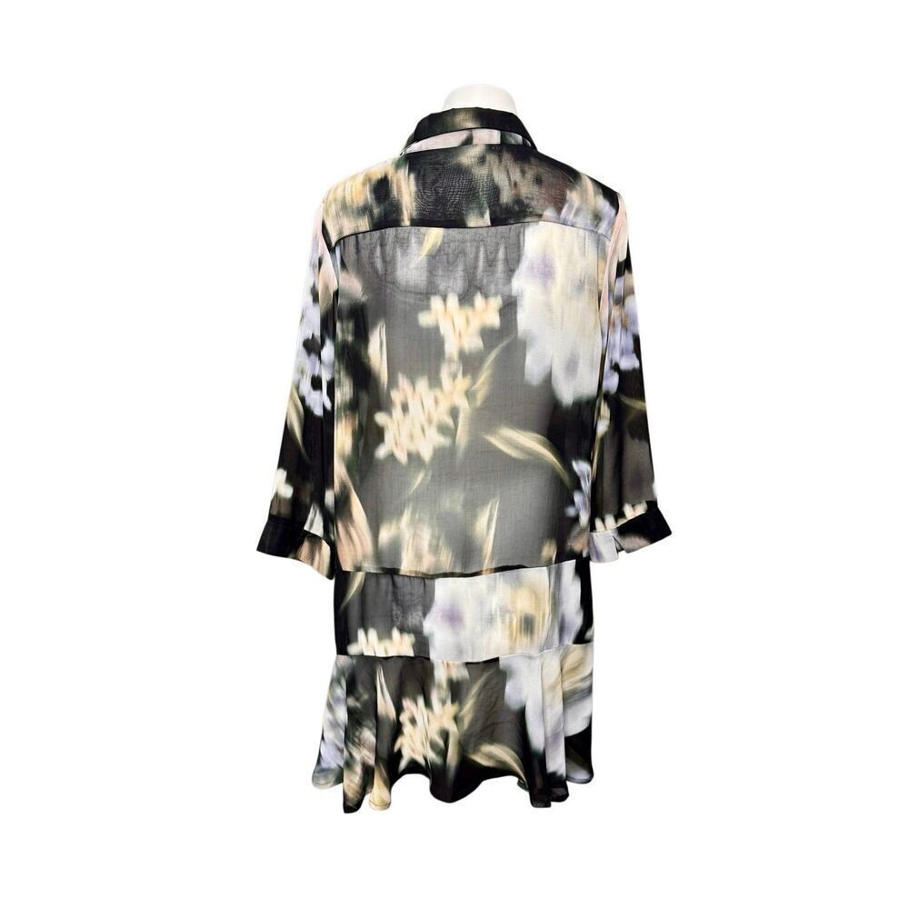 Lior Paris multi color floral sheer button up tiered tunic top size M